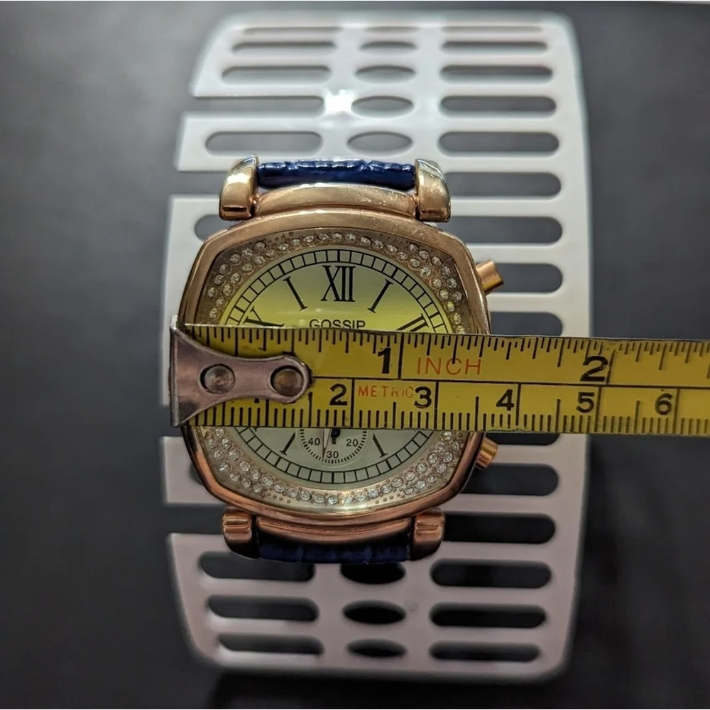Gossip GSP828 Rhinestone Chronograph Watch Rose Gold Blue Croco Leather Band